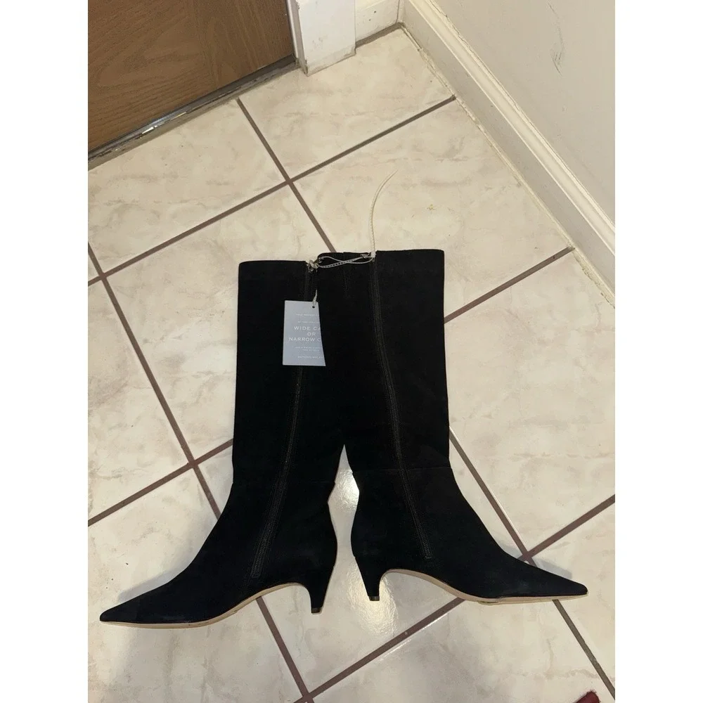 NWOB Antonio Melani knee high boots black suede kitten heels pointed toe Size‎ 6